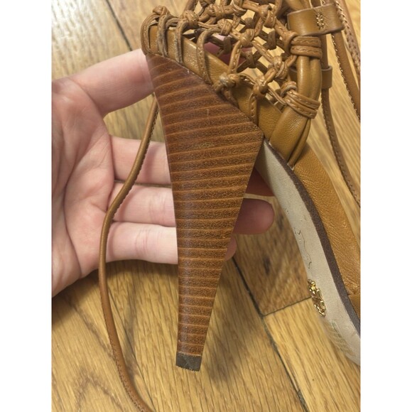 Tory Burch Helena Mesh 110mm Lace Up Pumps Heels Brown leather Strap Size 8 - Picture 12 of 16